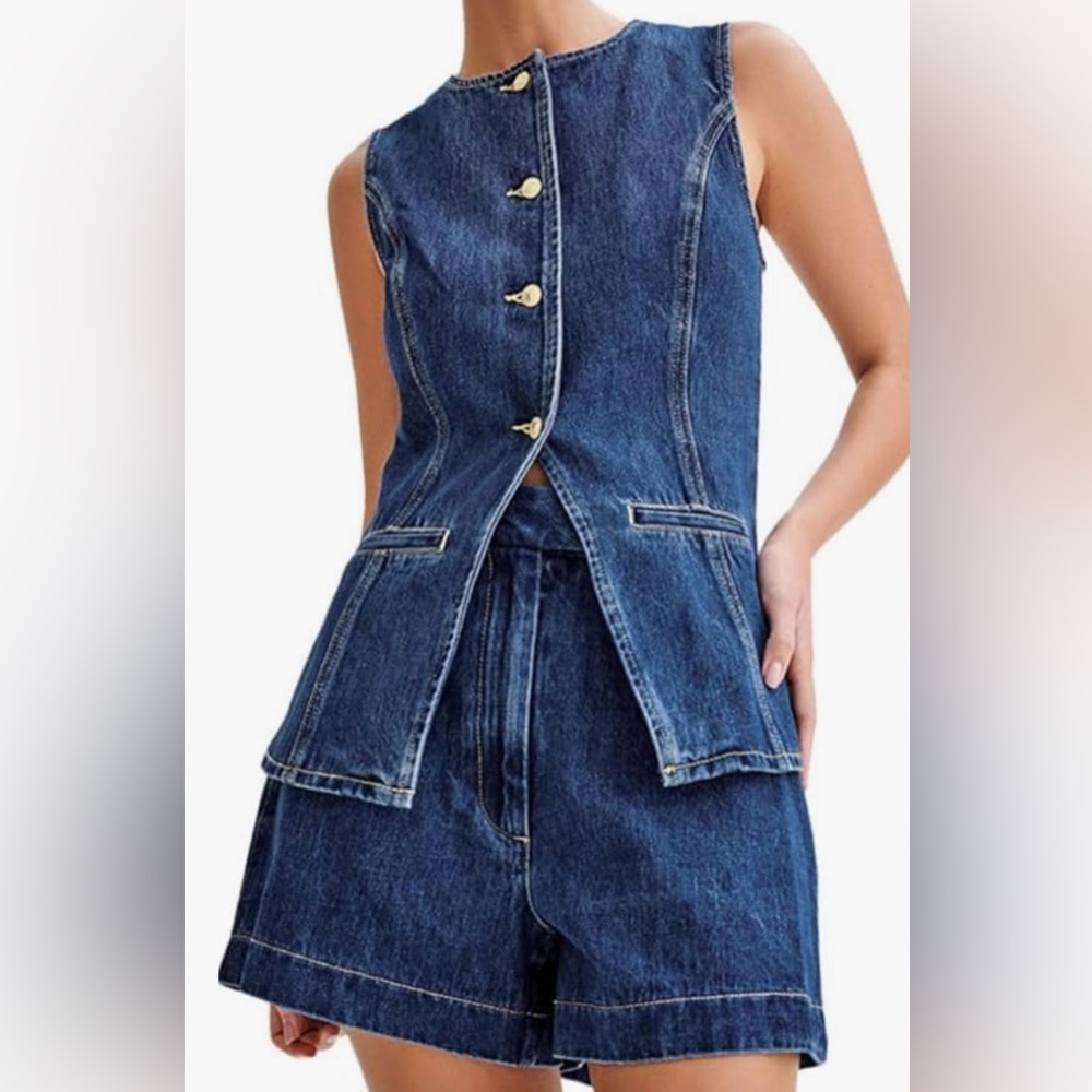 Blue Denim Overalls with Classic Topstitching